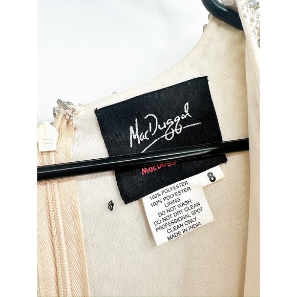 Mac Duggal 5489 Nude Cap Sleeve Sequined High Slit Gown Size 8 New - Picture 6 of 8